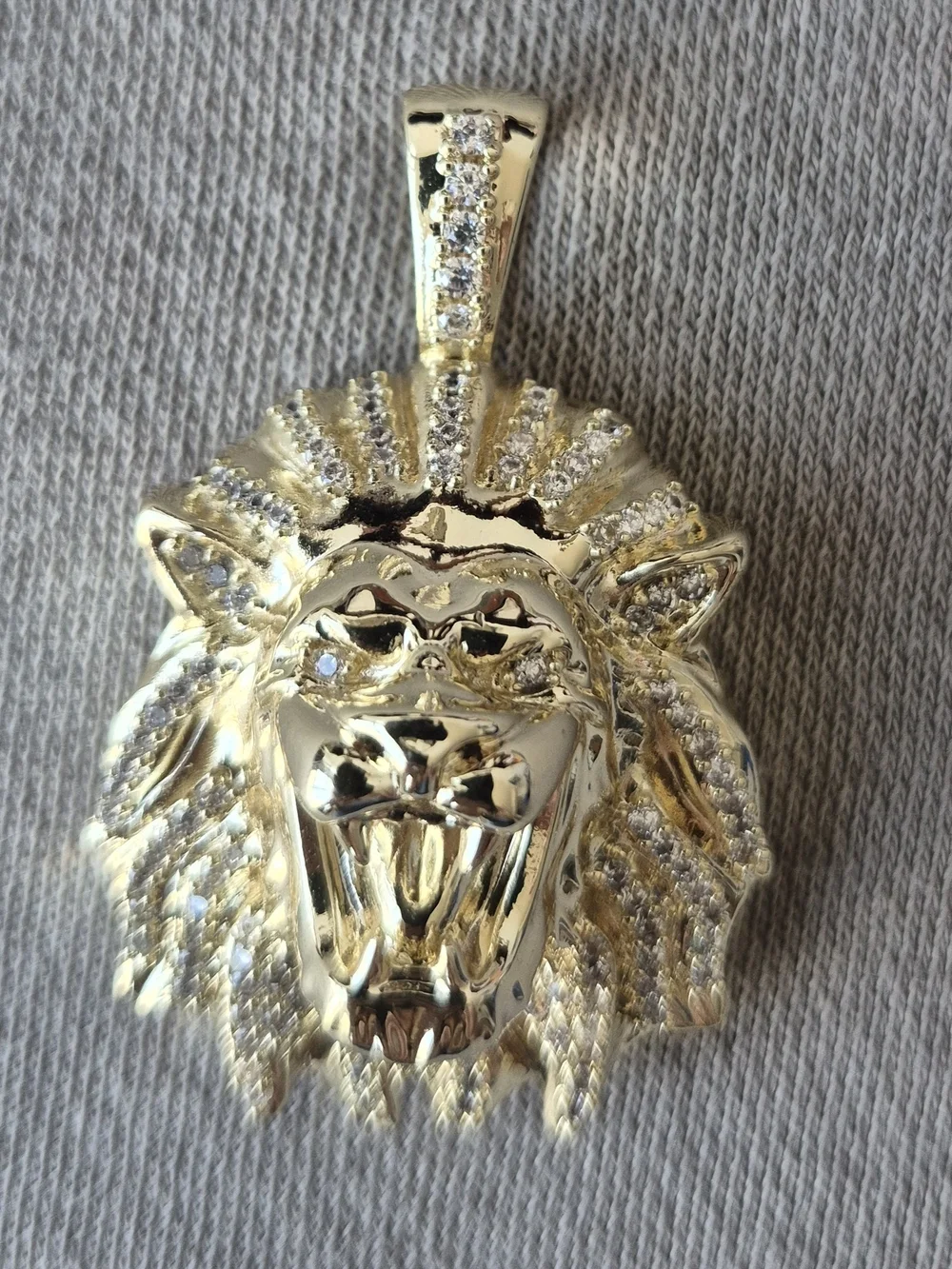 Gold Lion Head Pendant Necklace - Sparkling Pavé Detail
